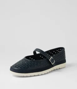 Women DIANA FERRARI Mary Janes|Flats-Acardia Navy Leather Lizard Flat Shoes