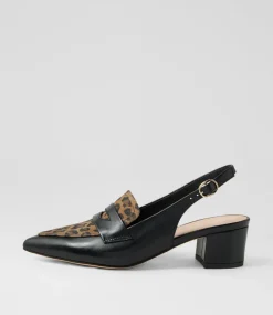 Women TOP END Heels-Aidayo Black Camel Leopard Leather Suede Heels