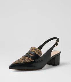 Women TOP END Heels-Aidayo Black Camel Leopard Leather Suede Heels