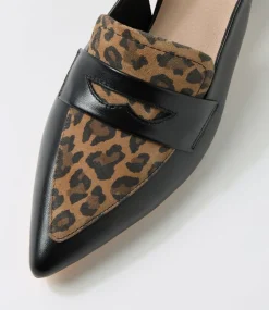 Women TOP END Heels-Aidayo Black Camel Leopard Leather Suede Heels