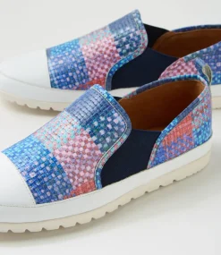 Women DIANA FERRARI Flats-Alainah White Navy Multi Leather Flat Shoes