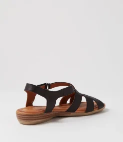 Women DIANA FERRARI Flats|Sandals-Albaha Black Leather Sandals