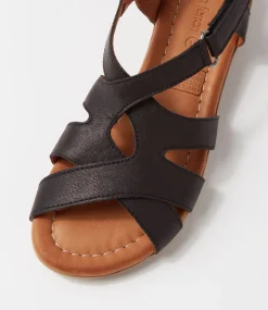 Women DIANA FERRARI Flats|Sandals-Albaha Black Leather Sandals