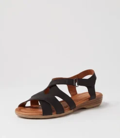 Women DIANA FERRARI Flats|Sandals-Albaha Black Leather Sandals