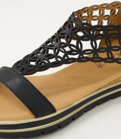 Women SUPERSOFT Comfort|Sandals-Alexiander Black Gold Leather Sandals