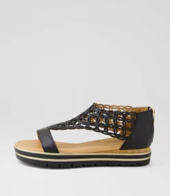 Women SUPERSOFT Comfort|Sandals-Alexiander Black Gold Leather Sandals