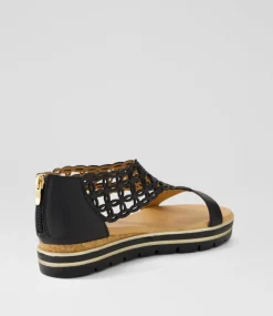 Women SUPERSOFT Comfort|Sandals-Alexiander Black Gold Leather Sandals