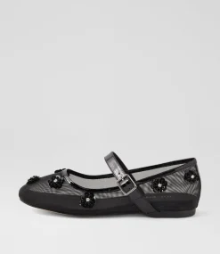 Women TOP END Flats-Alily Black Patent Mix Ballet Flats