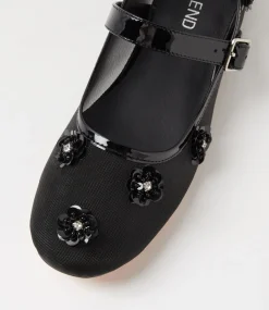 Women TOP END Flats-Alily Black Patent Mix Ballet Flats