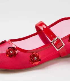 Women TOP END Flats-Alily Red Patent Mix Ballet Flats