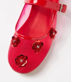 Women TOP END Flats-Alily Red Patent Mix Ballet Flats