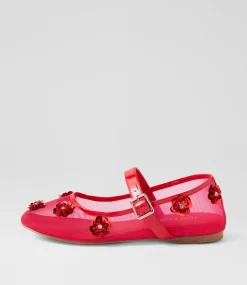Women TOP END Flats-Alily Red Patent Mix Ballet Flats