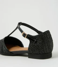 Women I LOVE BILLY Flats-Allora Black Synthetic Raffia Flat Shoes