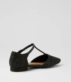 Women I LOVE BILLY Flats-Allora Black Synthetic Raffia Flat Shoes
