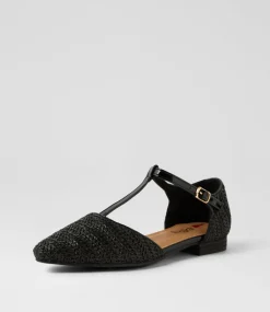 Women I LOVE BILLY Flats-Allora Black Synthetic Raffia Flat Shoes