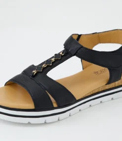 Women SUPERSOFT Comfort|Sandals-Angelia Black Leather Sandals