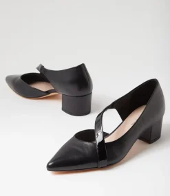 Women TOP END Heels-Aresa Black Leather Patent Heels