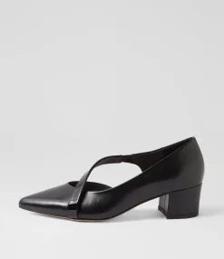 Women TOP END Heels-Aresa Black Leather Patent Heels