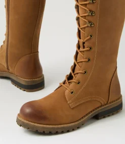 Women COLORADO Boots|Comfort-Argyle Tan Waxy Leather Knee High Boots