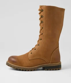 Women COLORADO Boots|Comfort-Argyle Tan Waxy Leather Knee High Boots