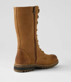 Women COLORADO Boots|Comfort-Argyle Tan Waxy Leather Knee High Boots