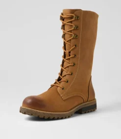 Women COLORADO Boots|Comfort-Argyle Tan Waxy Leather Knee High Boots