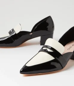 Women TOP END Heels-Arni Black Ivory Patent Leather Heels