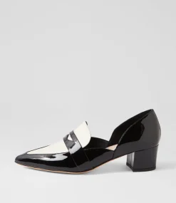 Women TOP END Heels-Arni Black Ivory Patent Leather Heels