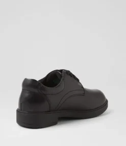 LYNX Junior School Shoes-Arrow 3 Black Leather Lace Up Flats