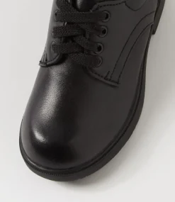 LYNX Junior School Shoes-Arrow 3 Black Leather Lace Up Flats