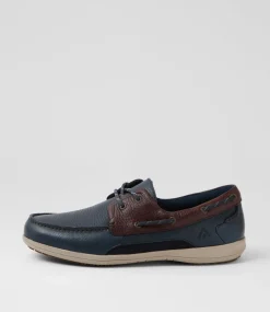 COLORADO Casuals-Askit Navy Brown Leather Boat Shoes