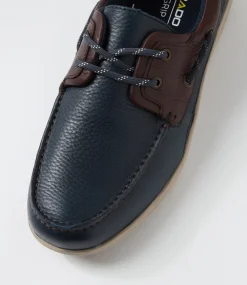 COLORADO Casuals-Askit Navy Brown Leather Boat Shoes