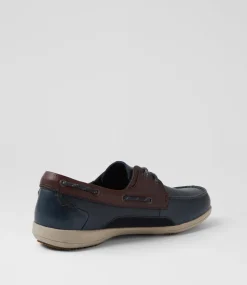 COLORADO Casuals-Askit Navy Brown Leather Boat Shoes