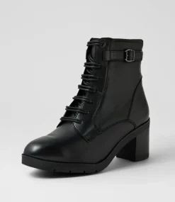 Women SUPERSOFT Boots|Comfort-Avva Black Leather Lace Up Boots