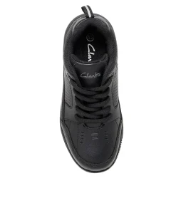 CLARKS Sport School Shoes|Junior School Shoes-AWARD LACE BLACK LEATHER