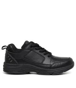 CLARKS Sport School Shoes|Junior School Shoes-AWARD LACE BLACK LEATHER