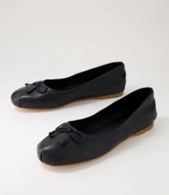 Women TOP END Flats-Aydas Black Leather Ballet Flats