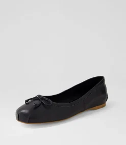Women TOP END Flats-Aydas Black Leather Ballet Flats