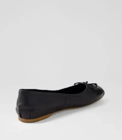 Women TOP END Flats-Aydas Black Leather Ballet Flats