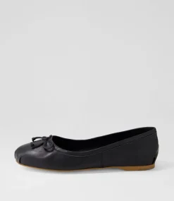 Women TOP END Flats-Aydas Black Leather Ballet Flats