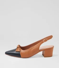 Women TOP END Heels-Aymay Navy Dark Tan Leather Heels