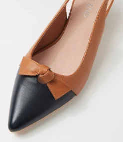 Women TOP END Heels-Aymay Navy Dark Tan Leather Heels