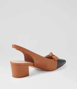 Women TOP END Heels-Aymay Navy Dark Tan Leather Heels