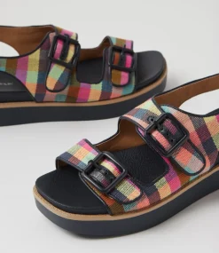 Women DIANA FERRARI Flats|Sandals-Babilon Picnic Print Navy Woven Leather Sandals
