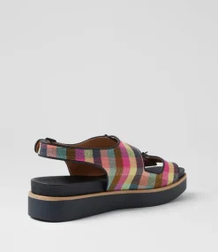 Women DIANA FERRARI Flats|Sandals-Babilon Picnic Print Navy Woven Leather Sandals