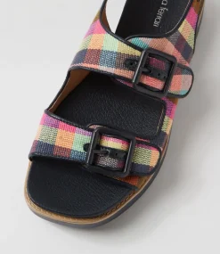 Women DIANA FERRARI Flats|Sandals-Babilon Picnic Print Navy Woven Leather Sandals