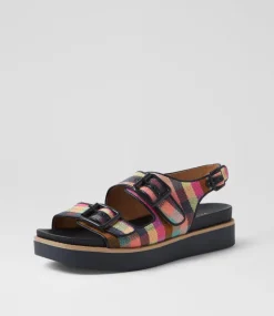 Women DIANA FERRARI Flats|Sandals-Babilon Picnic Print Navy Woven Leather Sandals