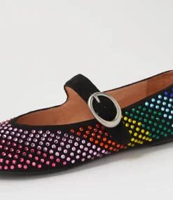 Women TOP END Flats-Babry Black Rainbow Microsuede Ballet Flats