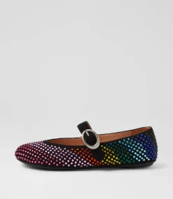 Women TOP END Flats-Babry Black Rainbow Microsuede Ballet Flats