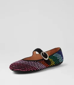 Women TOP END Flats-Babry Black Rainbow Microsuede Ballet Flats